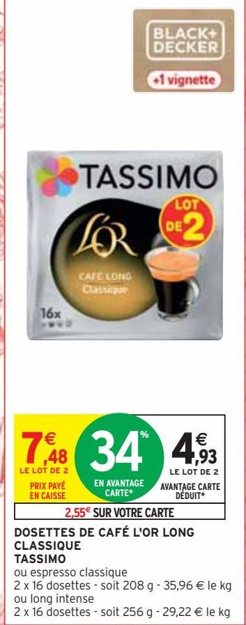 DOSETTES DE CAFÉ L'OR LONG  CLASSIQUE TASSIMO