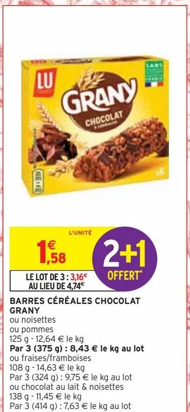 barres céréales chocolat  grany