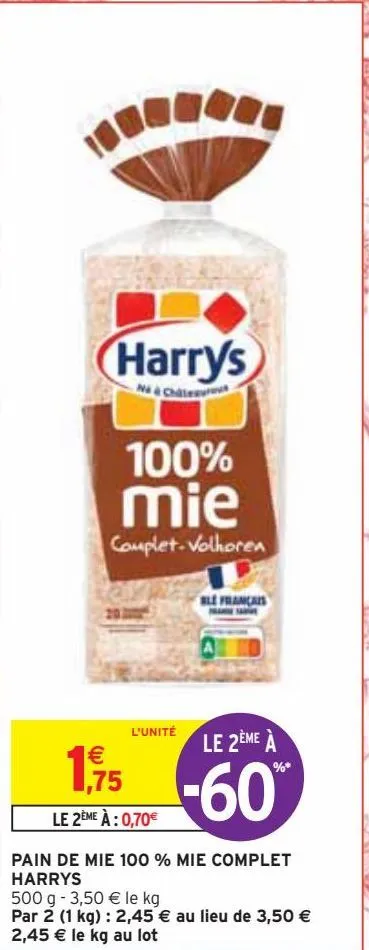 pain de mie 100 % mie complet  harrys