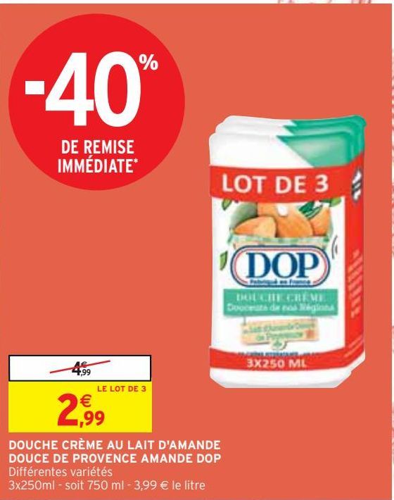 DOUCHE CRÈME AU LAIT D'AMANDE  DOUCE DE PROVENCE AMANDE DOP