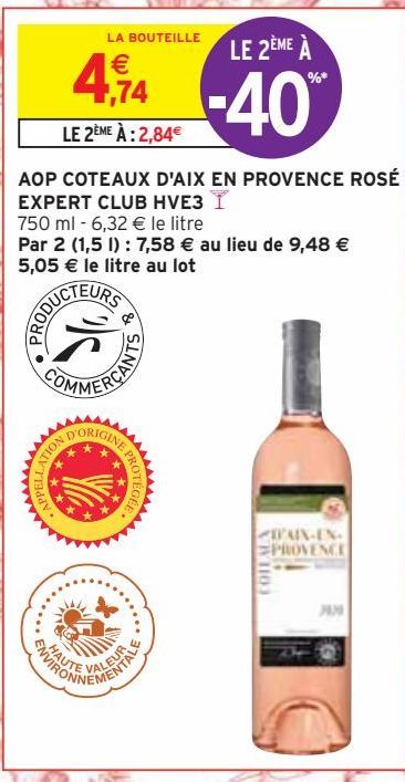 AOP COTEAUX D'AIX EN PROVENCE ROSÉ  EXPERT CLUB HVE3