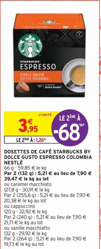 dosettes de café starbucks by  dolce gusto espresso colombia nestlé