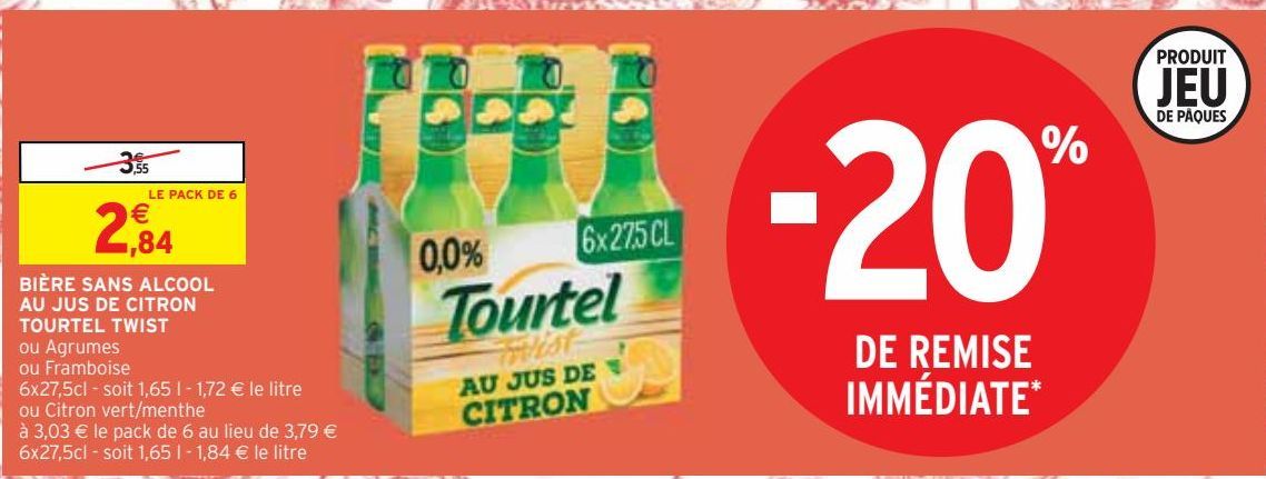 BIÈRE SANS ALCOOL  AU JUS DE CITRON  TOURTEL TWIST