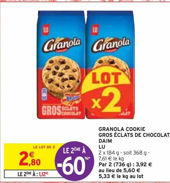 GRANOLA COOKIE  GROS ÉCLATS DE CHOCOLAT  DAIM  LU