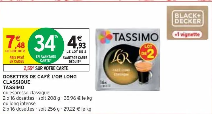 dosettes de café l'or long classique tassimo