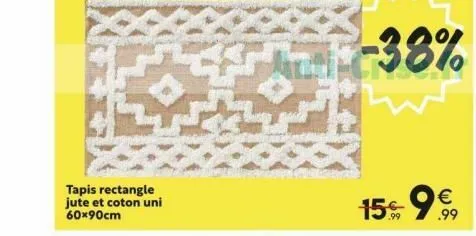 tapis rectangle jute et coton uni 60x90cm  15% 999  € 