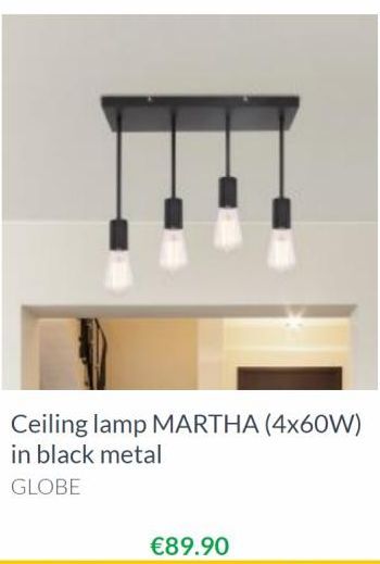 Ceiling lamp MARTHA (4x60W) in black metal  GLOBE  €89.90 