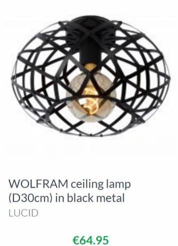 WOLFRAM ceiling lamp (D30cm) in black metal  LUCID  €64.95 