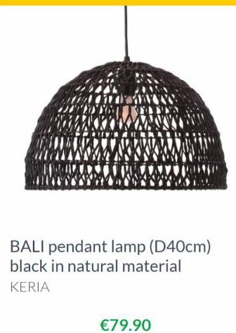 BALI pendant lamp (D40cm) black in natural material  KERIA  €79.90 