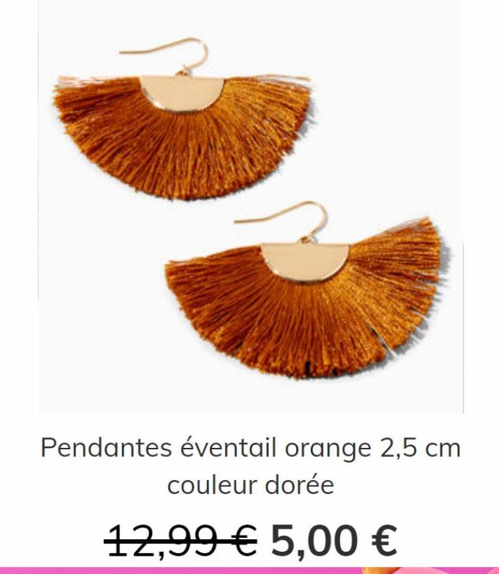 Pendantes eventail orange 2.5cm couleur doree