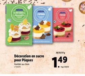 Cuts colorés décoratls  Décoration en sucre pour Pâques  Variétés au choix  2007  LAPINS  26/32/579  1.49  1kg-5231€ 