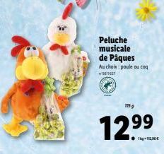 Peluche musicale de Pâques Au choix: poule ou coq  1627  1159  1299 