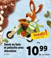 Jouet en bois et peluche avec chocolats 2200  Shape Easter  inédit!  chez Lidi  43g  10.⁹⁹  ●kg-255.50€ 