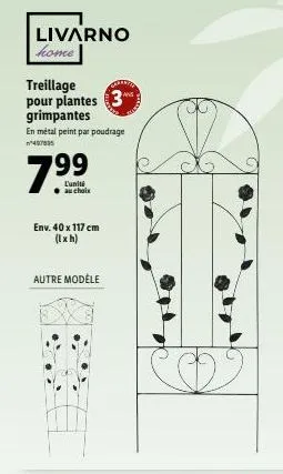 livarno home  treillage pour plantes 3 grimpantes  en métal peint par poudrage  47835  7.99  l'unité au choix  env. 40 x 117 cm (lxh)  autre modèle  