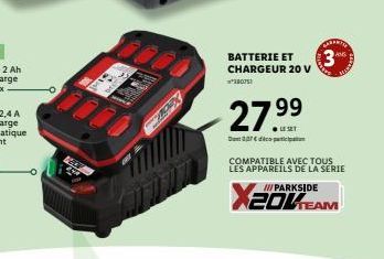 yox  w  BATTERIE ET CHARGEUR 20 V  38075  27.99  337€ pe  COMPATIBLE AVEC TOUS LES APPAREILS DE LA SERIE !!! PARKSIDE 