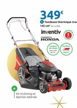 kit mulching et éjection latérale  inventiv  powered by honda  largeur  de coupe  45 cm  surface  1000m²  