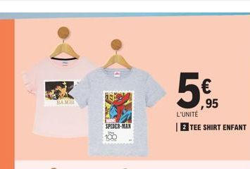 BAMBI  SPIDER-MAN  100  5€  ,95  L'UNITÉ  2 TEE SHIRT ENFANT 