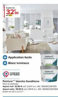 a partir de  3290  les 10 l  + application facile blanc lumineux  fabriqué en france  goodhome  muret plafonds  doodhome  murs et plafonds  peinture*** blanche goodhome murs et plafonds.  aspect mat 3