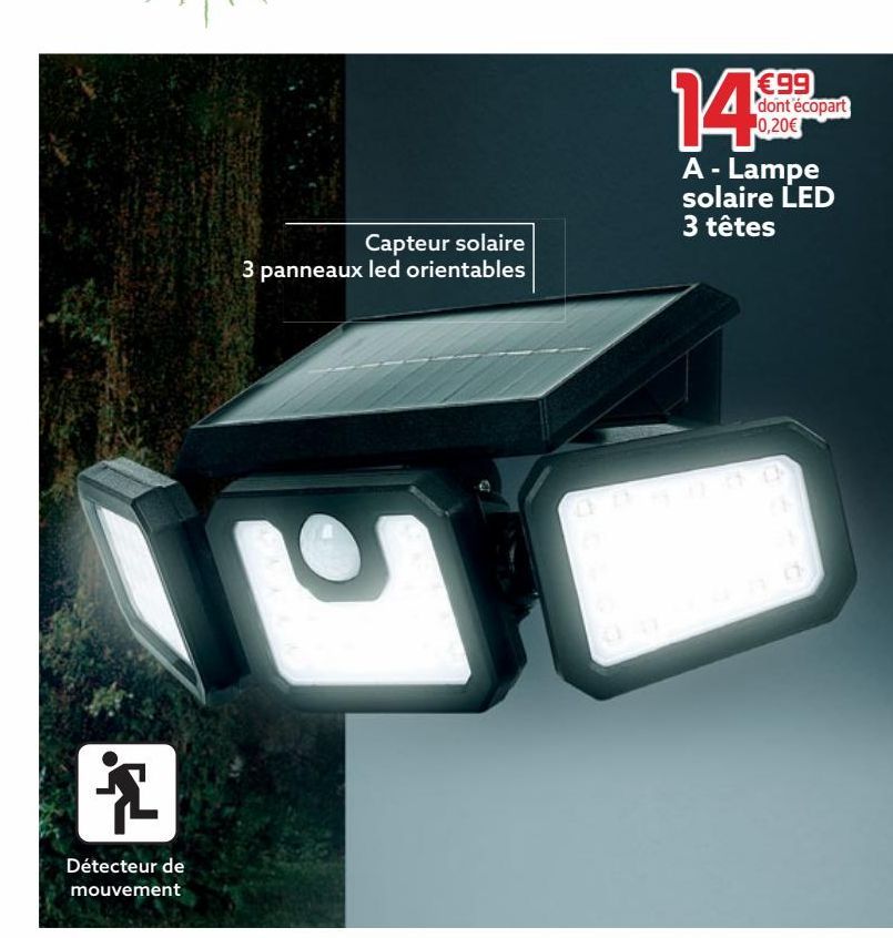 lampe solaire LED 3 tetes