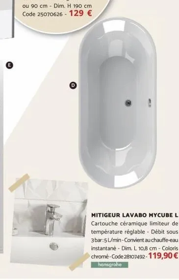d  mitigeur lavabo mycube l cartouche céramique limiteur de température réglable - débit sous 3 bar:5 l/min-convient au chauffe-eau instantané - dim. l 10,8 cm - coloris  chromé-code 28107492-119,90 €