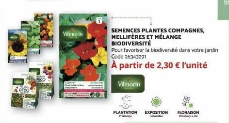 deco  deco  vilmorin  semences plantes compagnes, mellifères et mélange biodiversité  pour favoriser la biodiversité dans votre jardin code 26343291  à partir de 2,30 € l'unité  vilmorin  plantation p