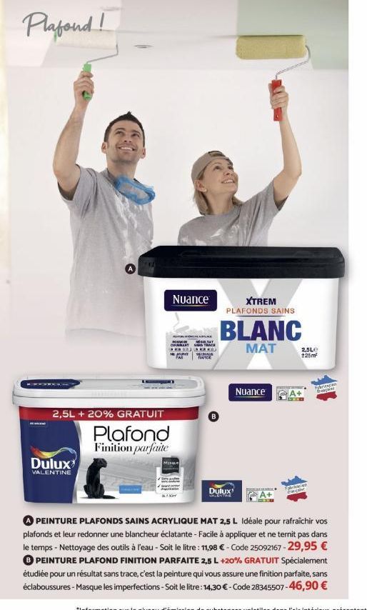 Plafond!  2,5L + 20% GRATUIT  Plafond Finition parfaite  Dulux  VALENTINE  Nuance  TAY  COUVRANT SANS TRACK **********  MUNT BECHAGE KANCE  XTREM  PLAFONDS SAINS  BLANC  MAT  Dulux VALENTIME  Nuance  