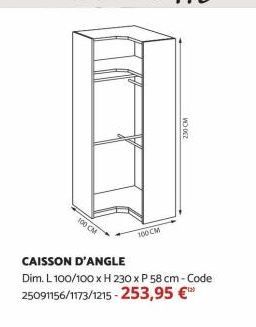 100 CM  100 CM  230 CM  CAISSON D'ANGLE Dim. L 100/100 x H 230 x P 58 cm - Code 25091156/1173/1215-253,95 €™ 