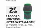 2€  RACCORD UNIVERSEL ULTRA SYSTEM-LOCK  Bi-matière. 15-19 mm Fonction Stop. 