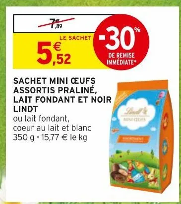 sachet mini oeufs assortis praline, lait fondant et noir lindt