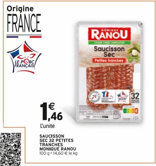 SAUCISSON SEC 32 PETITES TRANCHES MONIQUE RANOU