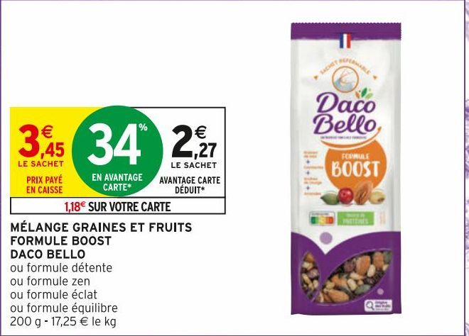 mélange graines et fruits fromule boost Daco Bello