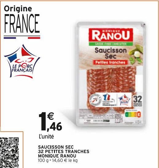 saucisson sec 32 petites tranches Monique Ranou