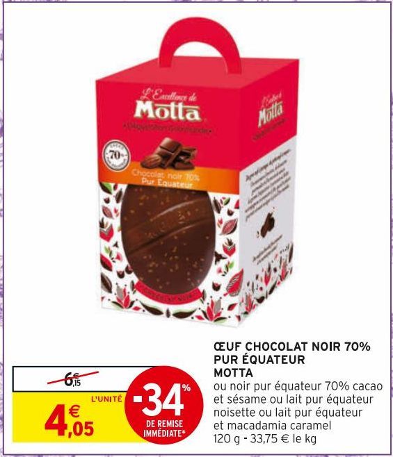 oeuf chocolat noir 70% pur équateur Motta