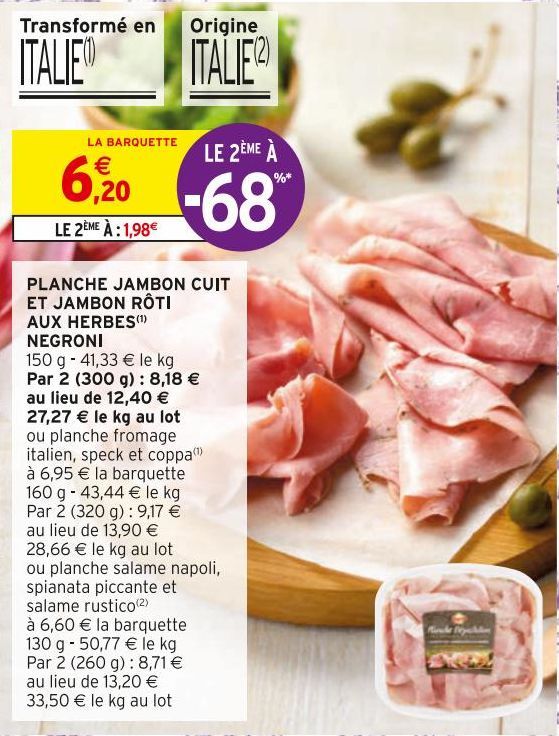 planche jambon cuit et jambon rôti aux herbes Negroni