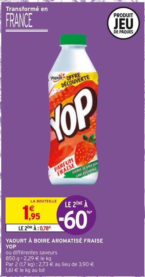 yaourt à boire aromatisé fraise Yop