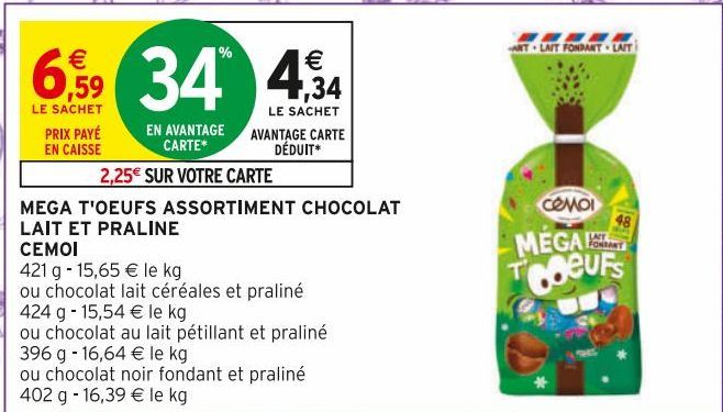 Mega t'oeufs assortiment chocolat lait et praliné Cemoi