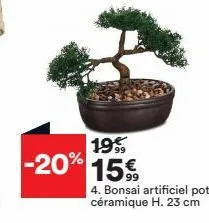 19%  -20% 15%  4. bonsai artificiel pot céramique h. 23 cm 