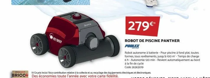 repaber  www  279€*  robot de piscine panther podlex  robot autonome à batterie - pour piscine à fond plat, toutes formes, tous revêtements, jusqu'à 100 m' - temps de charge 6 h-autonomie 120 min - re