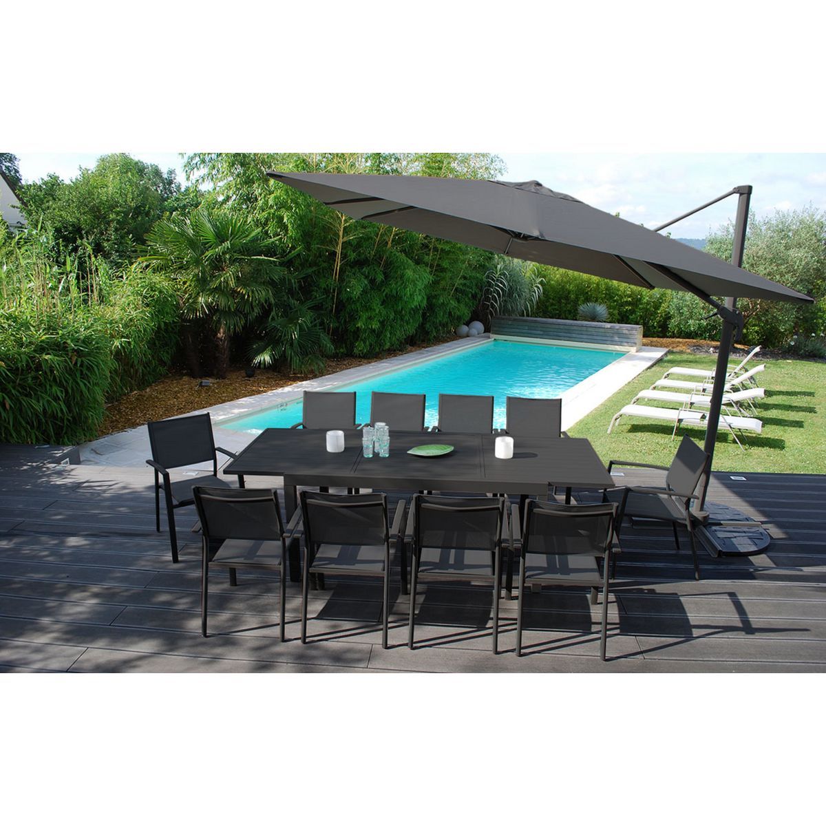 SALON DE JARDIN 10 PERS ANTHRACITE VITTAL