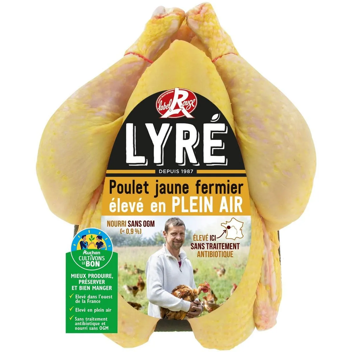 poulet fermier lyré label rouge filière auchan "cultivons le bon"(