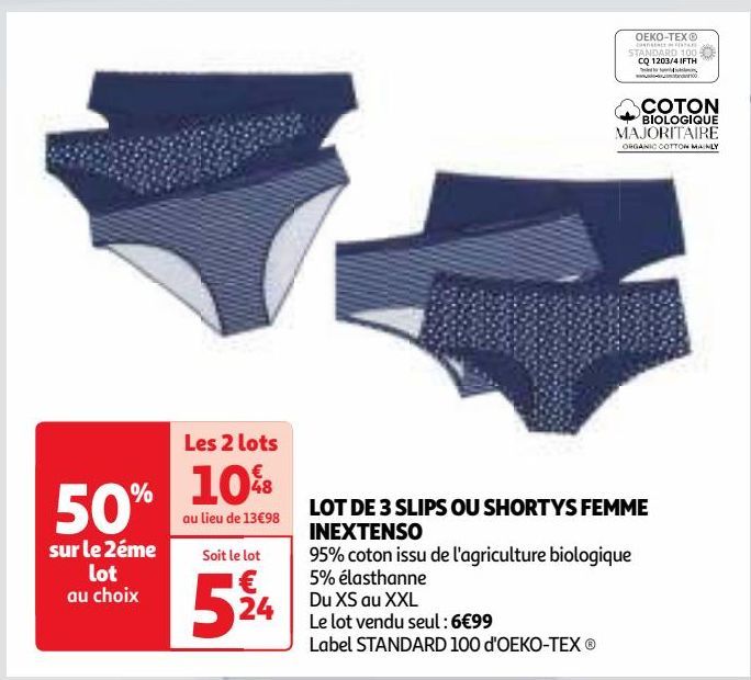 LOT DE 3 SLIPS OU SHORTYS FEMME INEXTENSO