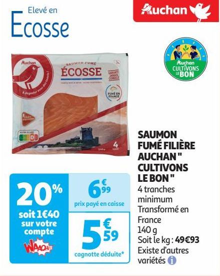 SAUMON FUMÉ FILIÈRE AUCHAN " CULTIVONS LE BON