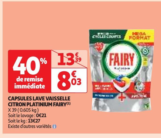 CAPSULES LAVE VAISSELLE CITRON PLATINIUM FAIRY