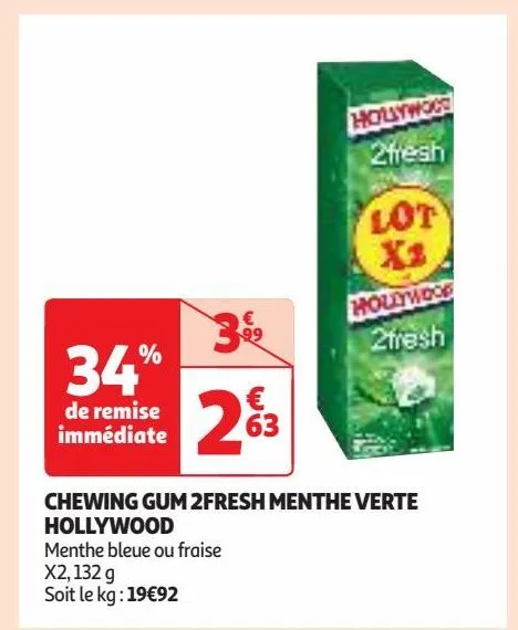 chewing gum 2fresh menthe verte hollywood