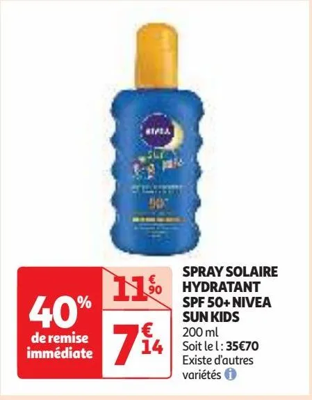 spray solaire hydratant spf 50+ nivea sun kids