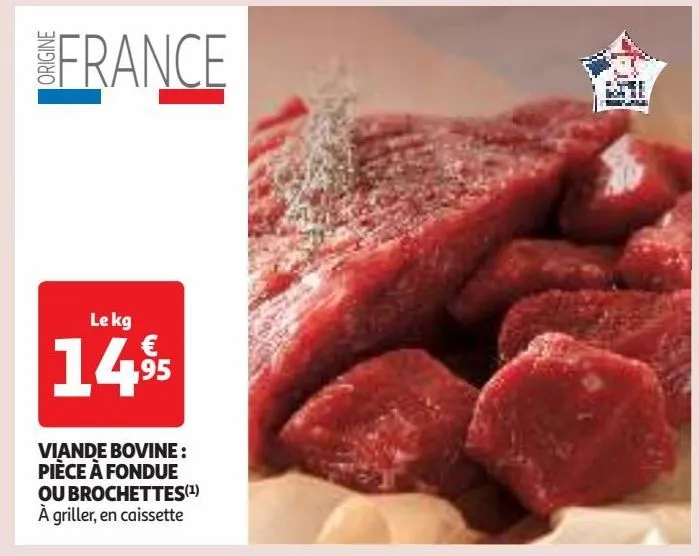 viande bovine : pièce à fondue ou brochettes(