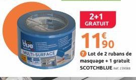 blue  MULTI-SURFACE  2+1 GRATUIT  1190  Lot de 2 rubans de masquage + 1 gratuit SCOTCHBLUE 4.239088 