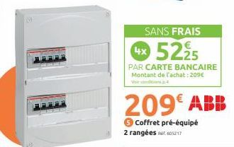 SANS FRAIS  5225  4x  PAR CARTE BANCAIRE Montant de l'achat: 209€  209€ ABB  Coffret pré-équipé 2 rangées 605217 