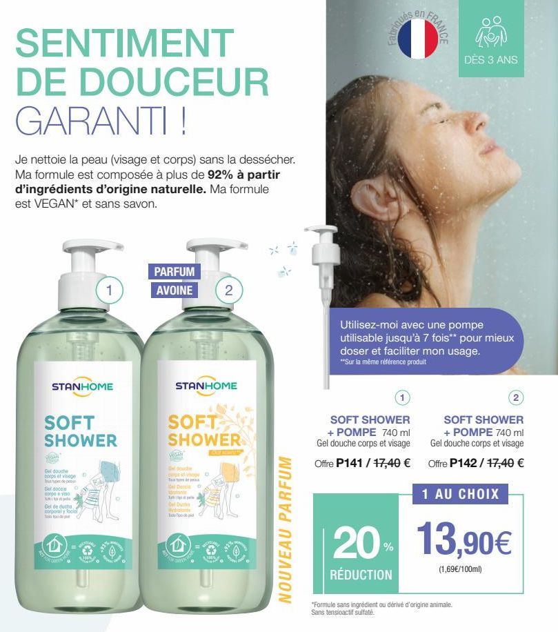 SENTIMENT DE DOUCEUR GARANTI !  Je nettoie la peau (visage et corps) sans la dessécher. Ma formule est composée à plus de 92% à partir d'ingrédients d'origine naturelle. Ma formule est VEGAN* et sans 