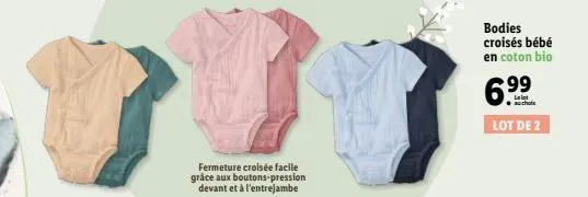 fermeture croisée facile grâce aux boutons-pression devant et à l'entrejambe  bodies croisés bébé en coton bio  99  lelat auchols  lot de 2 